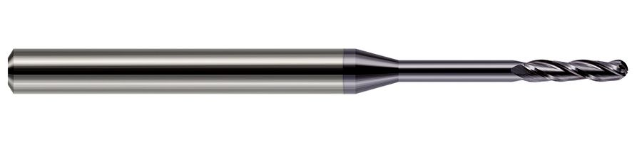 Picture of Harvey Tool 13831-C3 Dia 0.031 LOC 0.1550 OAL2.50 End Mill Standard Flute Standard Helix Carbide AlTiN Single End Ball NoseBall